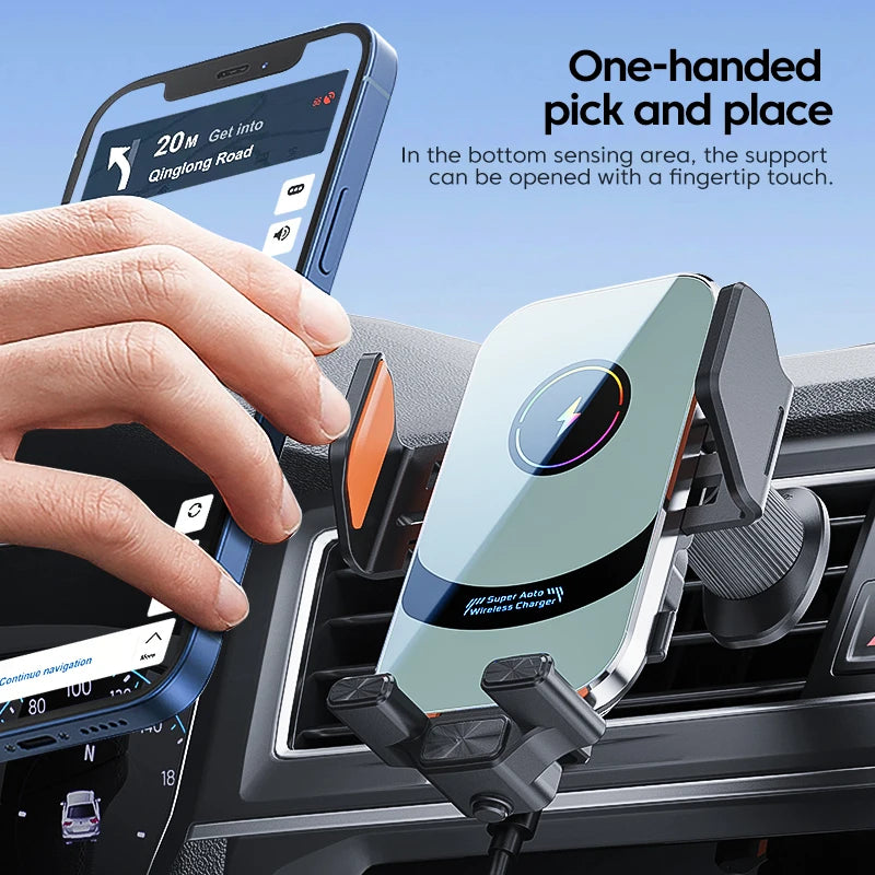 Wireless Car Charger Phone Holder Mount 15W Fast Charging Air Vent Auto Clamping Holders for iPhone 16 15 Pro Max New Products