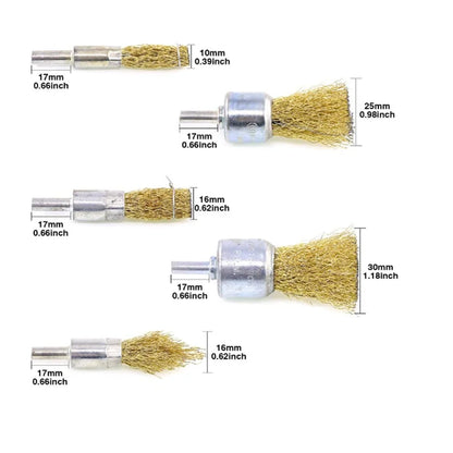 Swpeet 9Pcs Brass Coated Wire Brush Wheel & Cup Brush Set with 1/4-Inch Shank, 9 Sizes Coated Wire Drill Brush Set Perfect
