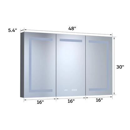 48" X 30" Silver Aluminum Rectangular LED Medicine Cabinet with Clock, Recessed or Surface Mount