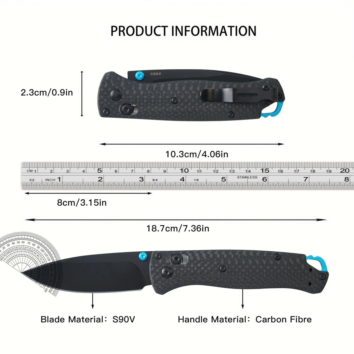 Bm535-3 Carbon Fiber China Oem Factory Stainless Steel Folding Knife for Camping and Hiking with 1 Piece Steel Blade