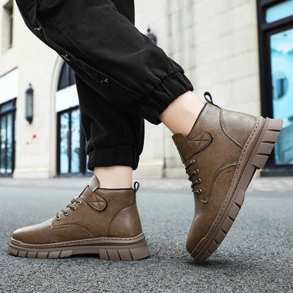Boots Men's New High Top British Style Black Workwear Motorcycle Casual Leather Shoes Men's Leather Boots