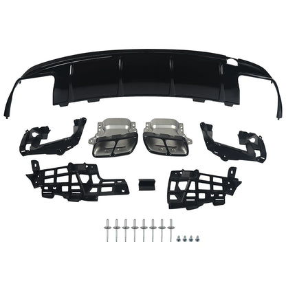 MagicKit For Mercedes Benz  AMG W117 C117 X117 Rear Diffuser With Exhaust Tailpipes CLA260 CLA45 Rear Bumper Lip Gloss Black