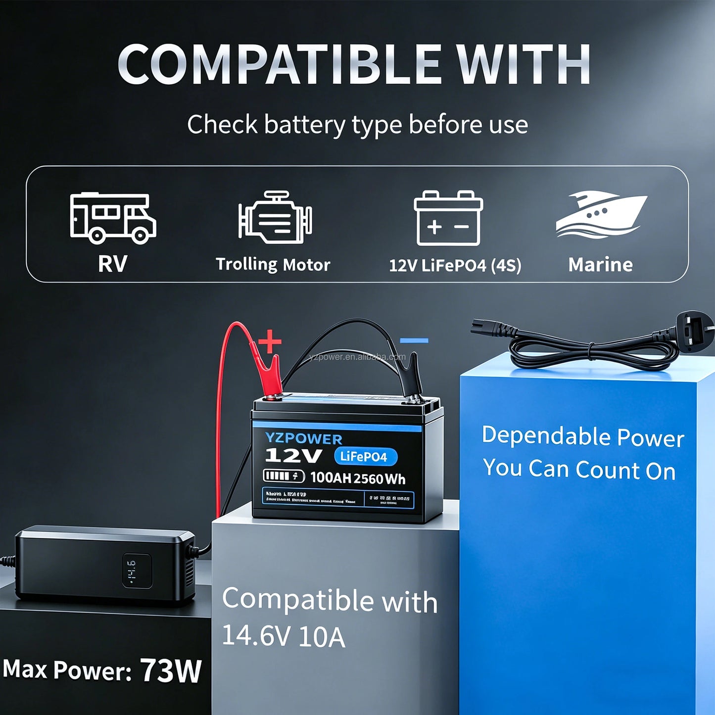 14.6V 10A LiFePO4 Battery Charger Crocodile Clips DC Power Supply Adapter for 12V Lithium Iron Phosphate Batteries