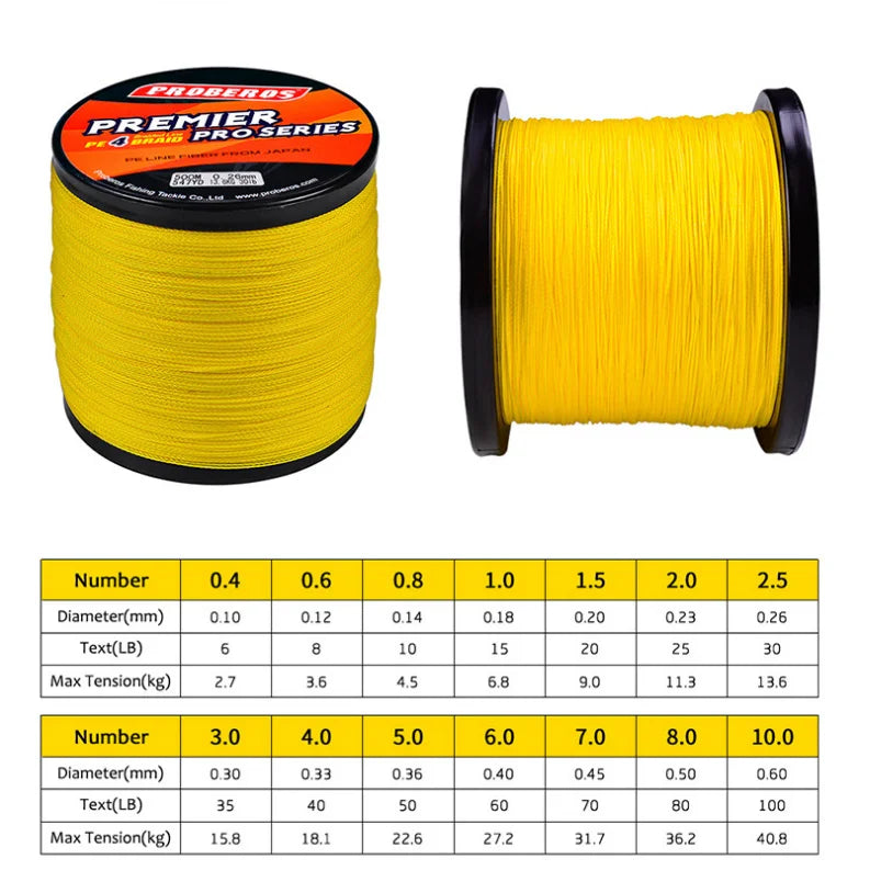 Proberos Colorful 4 Stands Braid Fishing Line 500m 100lb Pe Strong Fishing Line