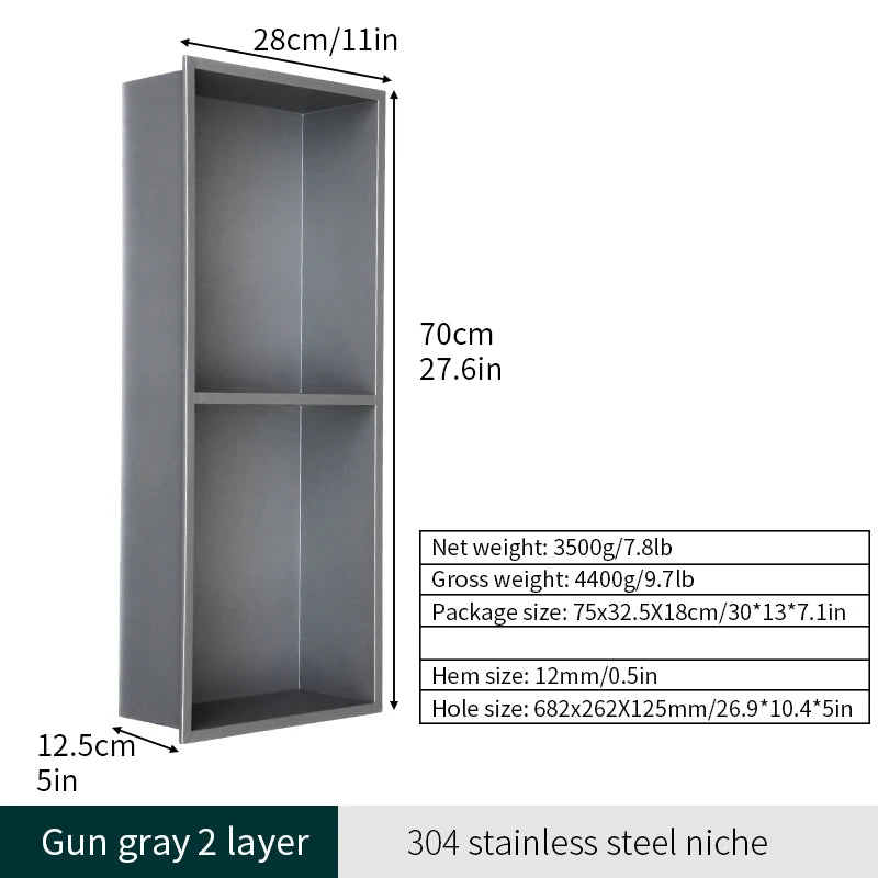 Matte Black Double Selves Stainless Steel Shower Niche No Tile Needed Bathroom Niche Recessed Wall Niche with led