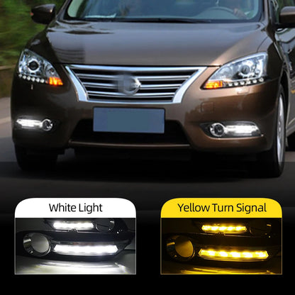 1 Set LED Daytime Running Lights Daylight Fog light cover with turn signal DRL For Nissan Sentra Sylphy 2012 2013 2014 2015