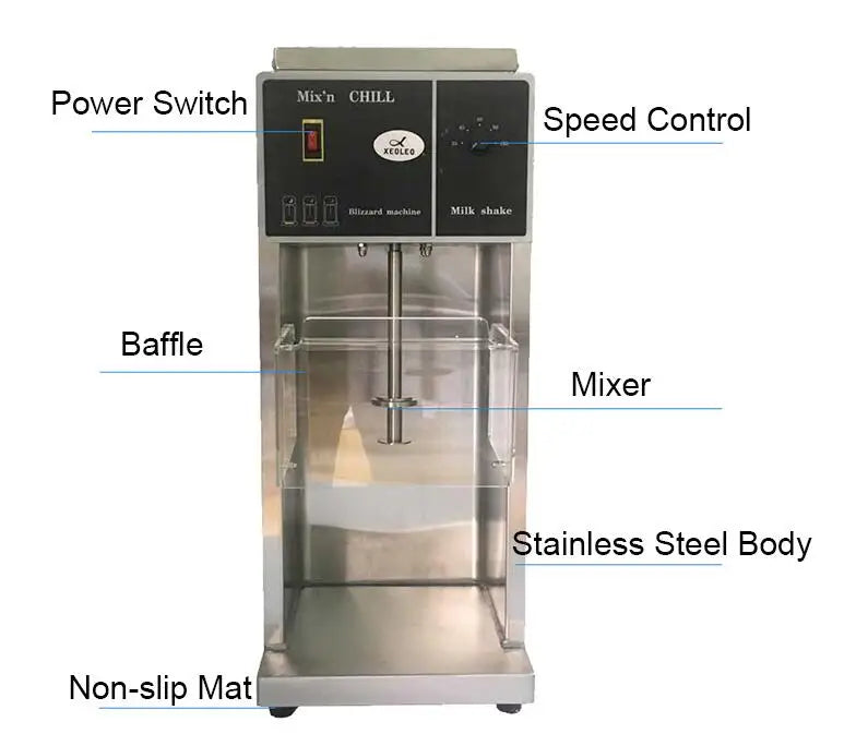 New Hot Sale Flurry Ice Cream Machine Mixer Milkshake Blender Yogurt/Fruit/Milk/Nuts Compatibility 304 Stainless Steel Low Noise