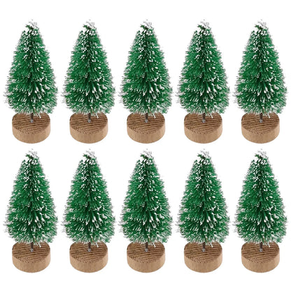 10 Pcs 4.5cm Decorated Christmas Tree Fake Pine Tree Mini Artificial Christmas Tree Santa Snow Navidad Xmas Decor Noel New Year