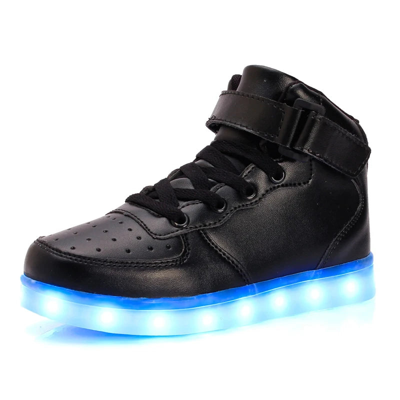 Fashion Cheap Black White Colors Unisex USB Charge Light High Top Flat LED Shoes for Adults