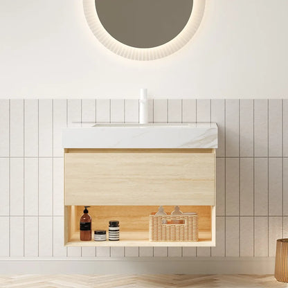 Homein 30 in Bathroom Vanity with Ceramic Sink, US Local Stock Fast Delivery Floating Sintered Stone Vanity LED Light
