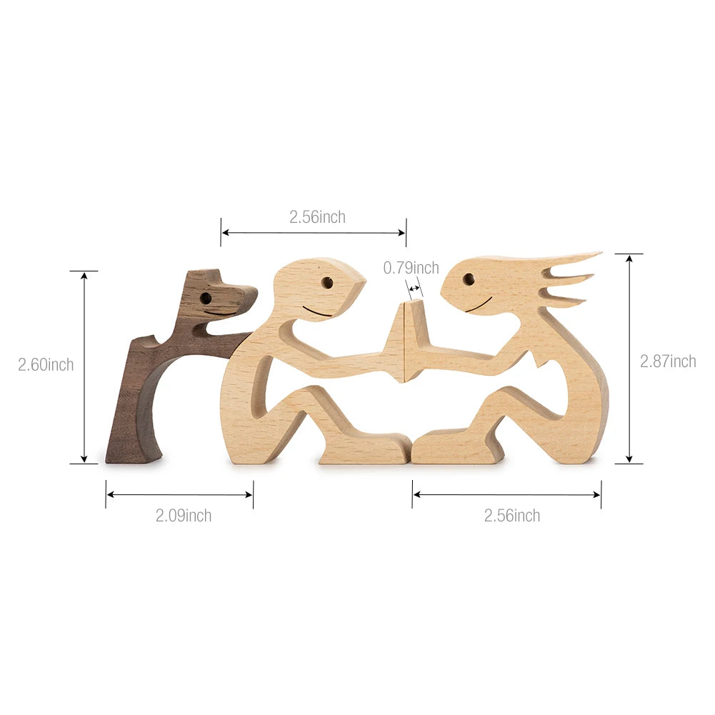 Family Puppy Wood Dog Craft Figurine Desktop Table Ornament Carving Model Home Office Decoration Pet Sculpture Christmas Gift