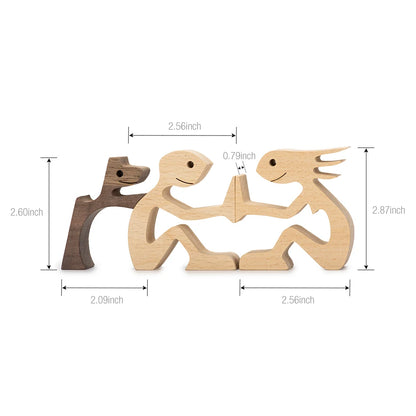Family Puppy Wood Dog Craft Figurine Desktop Table Ornament Carving Model Home Office Decoration Pet Sculpture Christmas Gift