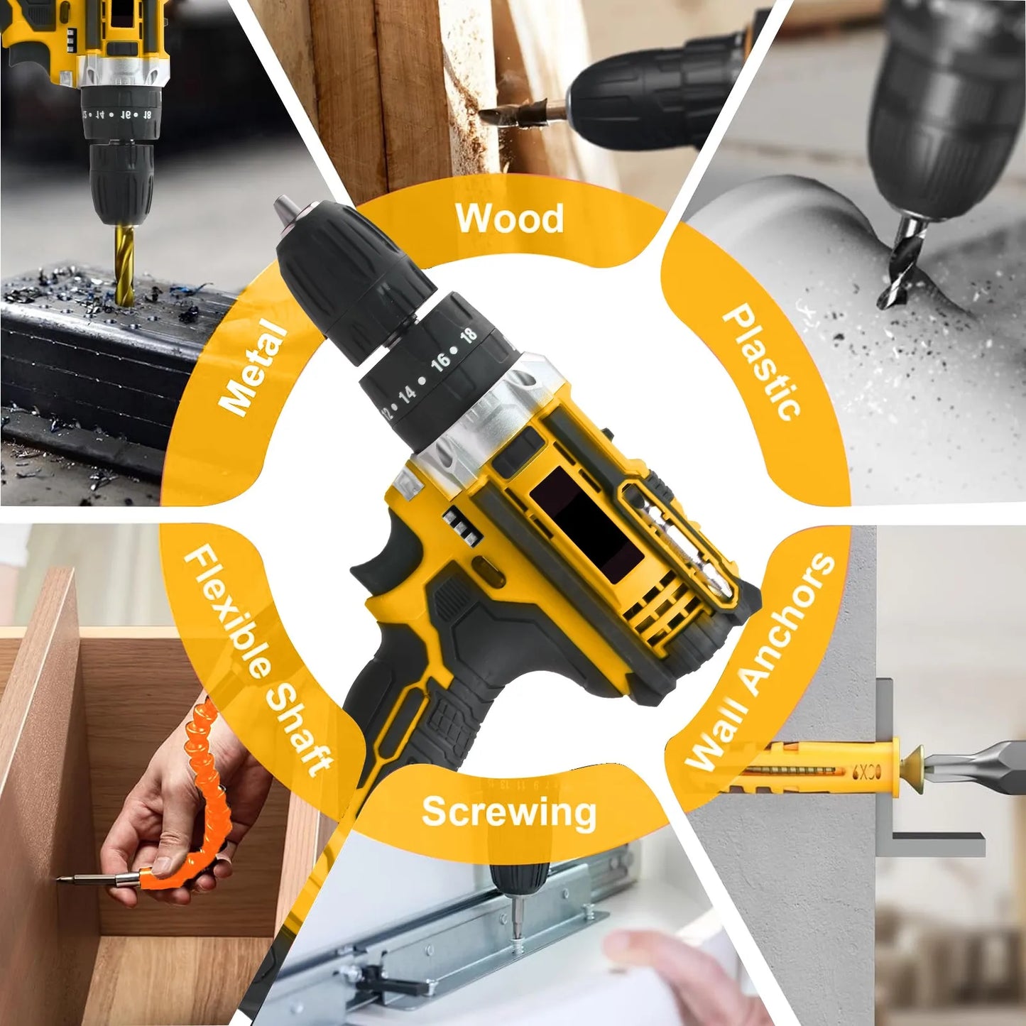 20V Cordless Impact Drill Electric Screwdriver Set Variable Speed Max Drilling Diameter 30mm Local US Warehouse
