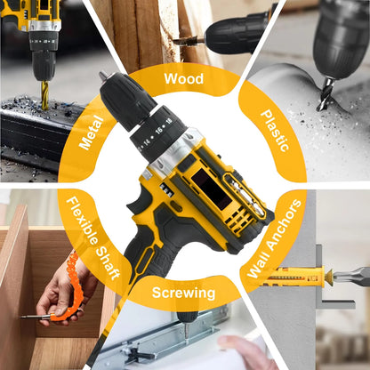 20V Cordless Impact Drill Electric Screwdriver Set Variable Speed Max Drilling Diameter 30mm Local US Warehouse