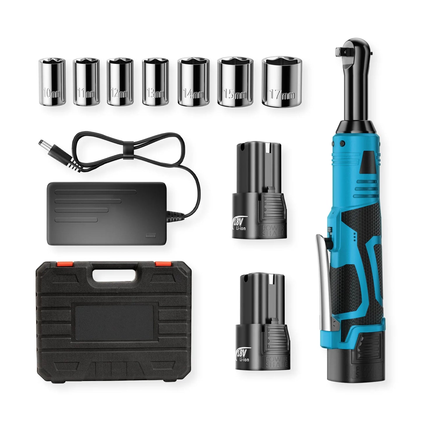 Car Repair Tool Box 18V Cordless Electric Ratchet Wrench with Rechargeable Battery