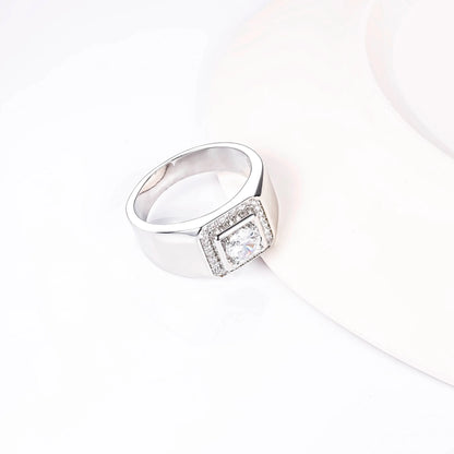 CM Jewelry Wholesale Classic Fashion High Quality Brass Zircon Gemstone Men Man Boys Glossy White Gold Plating Men's Rings