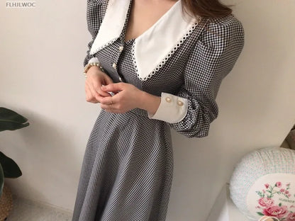 2021 Autumn Spring Basic Belt Plaid Shirt Dress Long Maxi Feminine Vestidos Chic Korea Design Clothes