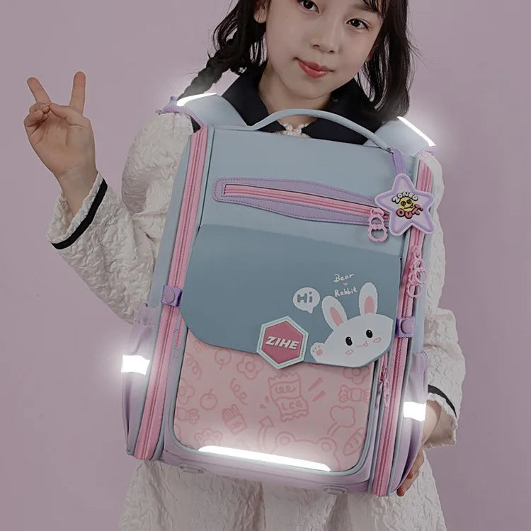 Ultra-Light Female Student Backpack Waterproof Fashion 1-4-6 Grade Contrast Color Ridge Protection Burden Reduction for Primary