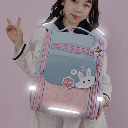 Ultra-Light Female Student Backpack Waterproof Fashion 1-4-6 Grade Contrast Color Ridge Protection Burden Reduction for Primary