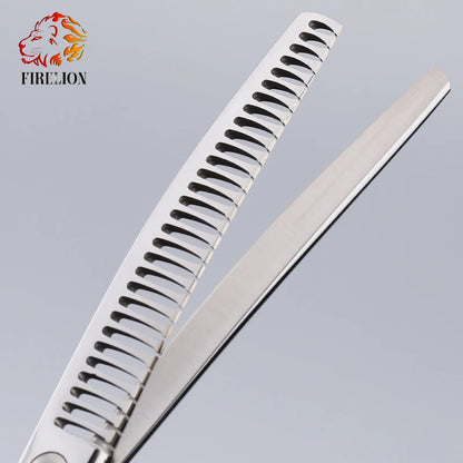 FIRELION 7.5 Inch High Quality Profession Pet Grooming Scissors Dog Chunker Shark Teeth Curved Thinning Scissors