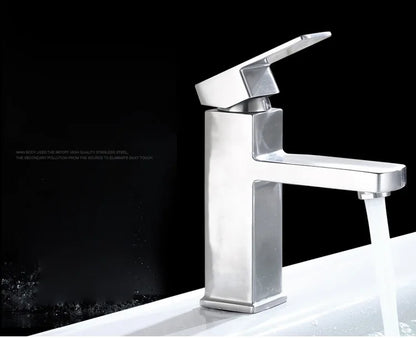 Single-Hole on Stage Stainless Steel Brass Basin Faucet Hot and Cold Metered Faucet for Bathroom and Living Room for Hotels