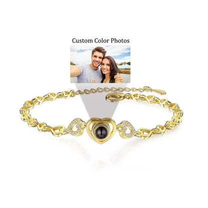 Dropship Jewelry Personalized Custom Photo Projection Heart-shaped Bracelet Titanium Steel Gold Plated Zircon Bracelet