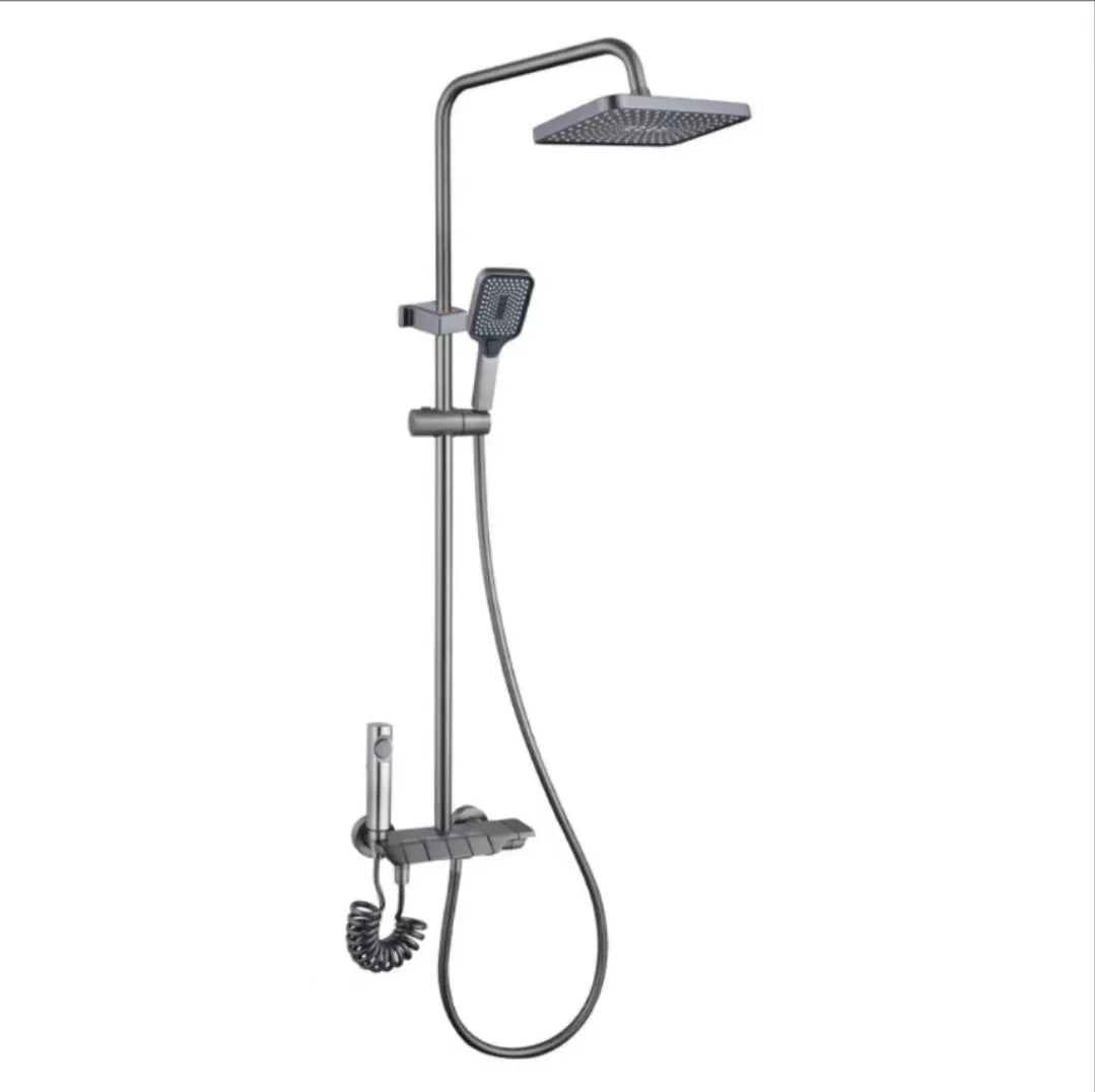 Multifunctional Rain Shower Set Single Handle Thermostatic Brushed Ceramic Wall Mount Soft Spray Bathroom Shower Faucets