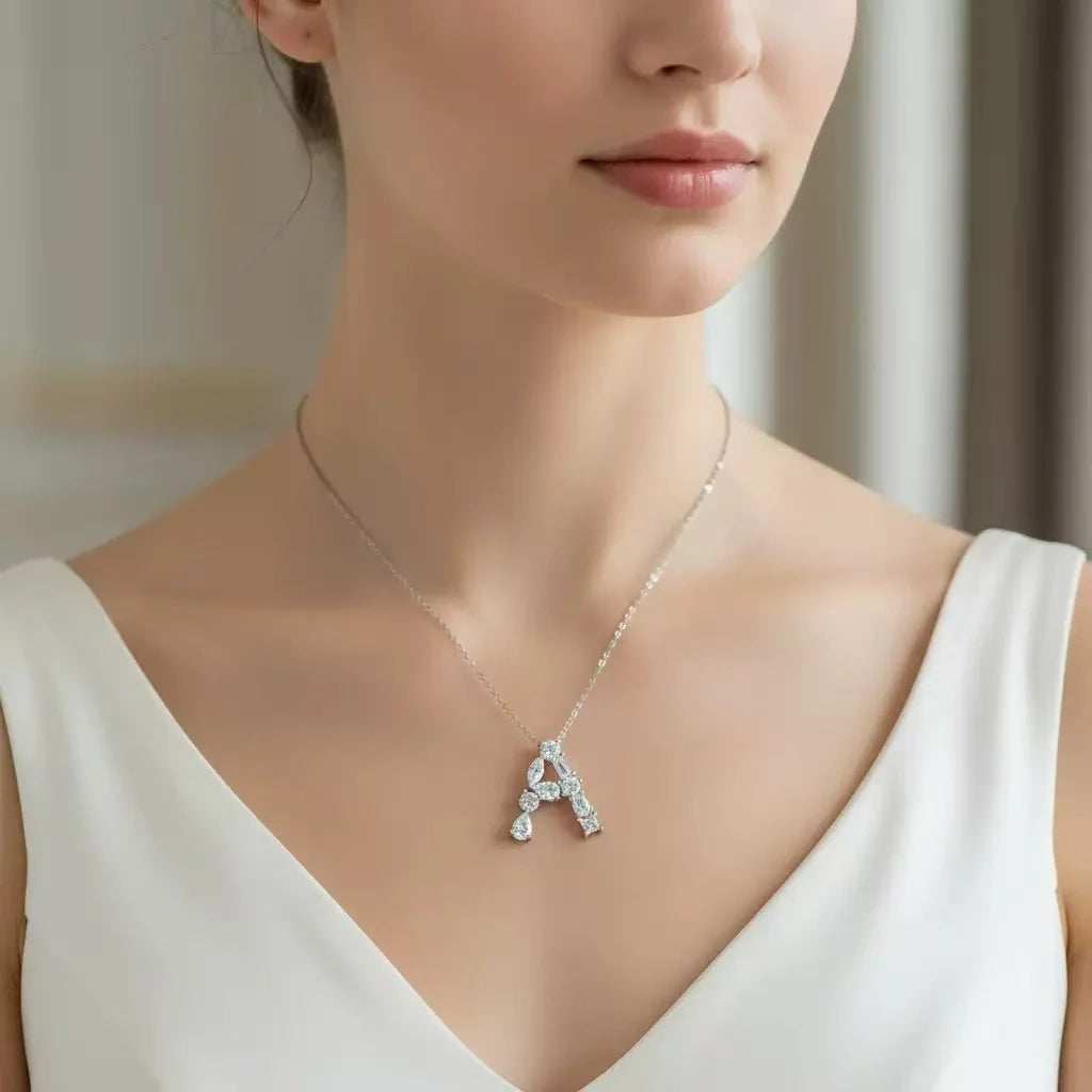 Letter B Moissanite Pendant Chain Pear Cut VVS1 Moissanite Necklace Letter Design Square Moissanite Necklace