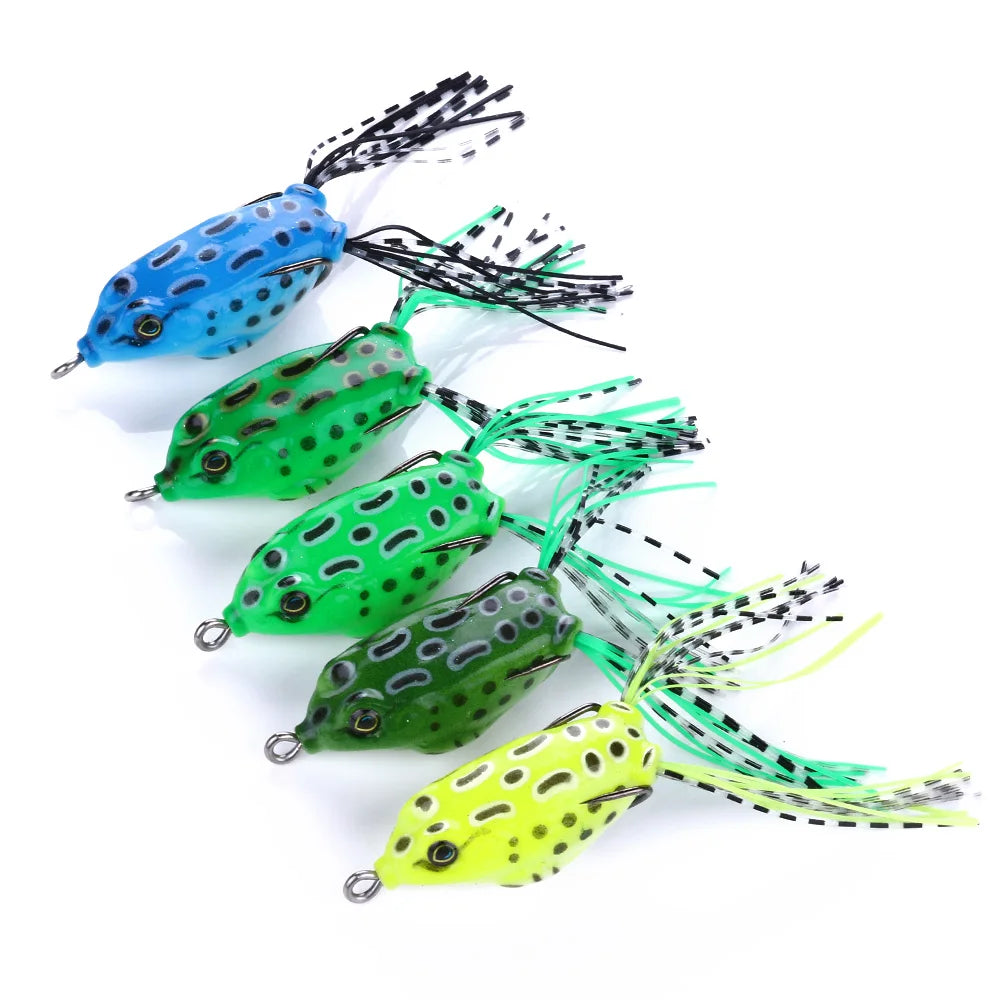 5pcs/set Plastic Frog Fishing Lures 55mm 8g Bass Soft Frog Bait Octopus Skirts Japan Bait Hook