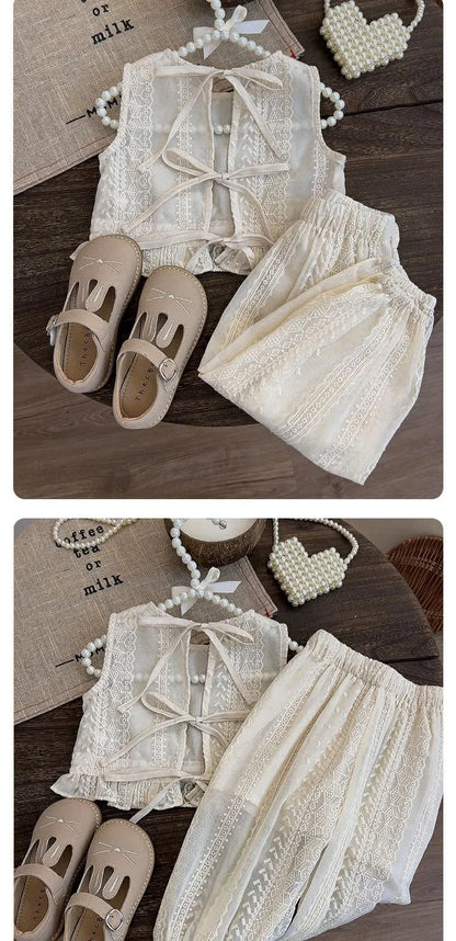 Girls' Summer Thin Suit 2024 Young Children Fashion Style Vest Wide Leg Pants Style Two-piece Set of Fashion