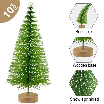 10 Pcs 4.5cm Decorated Christmas Tree Fake Pine Tree Mini Artificial Christmas Tree Santa Snow Navidad Xmas Decor Noel New Year