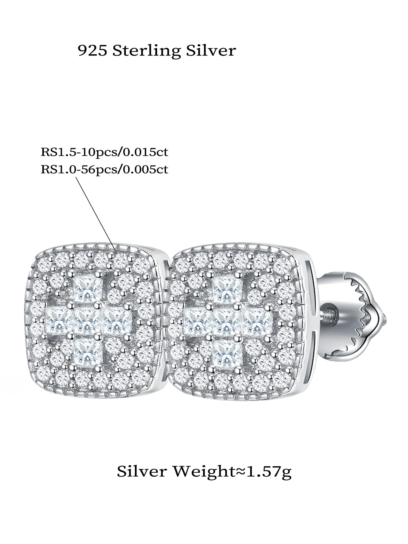 Hot Selling Cushion Cut Moissanite Diamond Stud Ring and Square Earrings Trendy Unisex Gift for Women Men Anniversary Party