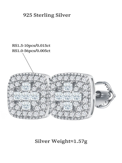 Hot Selling Cushion Cut Moissanite Diamond Stud Ring and Square Earrings Trendy Unisex Gift for Women Men Anniversary Party