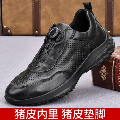 Men's Genuine Leather Sport Shoes Round Toe Breathable EVA Midsole Rubber Outsole Summer Casual Walking Shoes