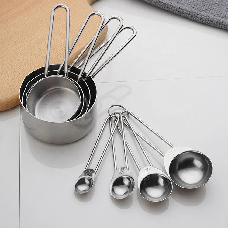 4-Piece Stainless Steel Kitchen Tool Set with Ring Accessories Measuring Cups and Spoons for Baking Boxed Packaging