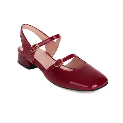 LIHUAMAO Patent leather women sandals ankle strap square toe sandals high heel shoes green