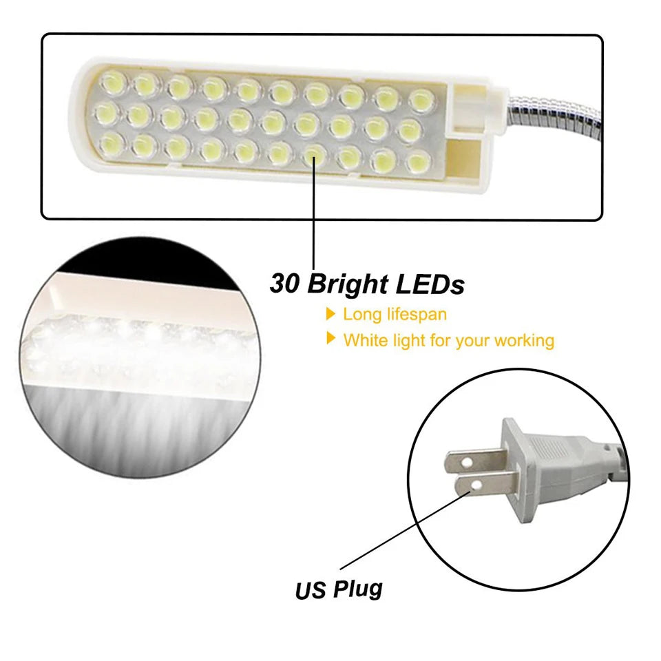 Dimmable Sewing Machine LED Lights Flexible Work Lamp Industrial Lighting Magnetic Sewing Light 20/30LEDs for Drill Press Lathe
