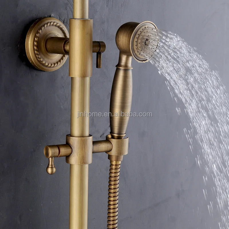 Factory Wholesale Luxury Brass Antique Shower Tap Set Hot Cold Bath Set Shower Wall Mounted CE Certified Bathroom Shower Kit