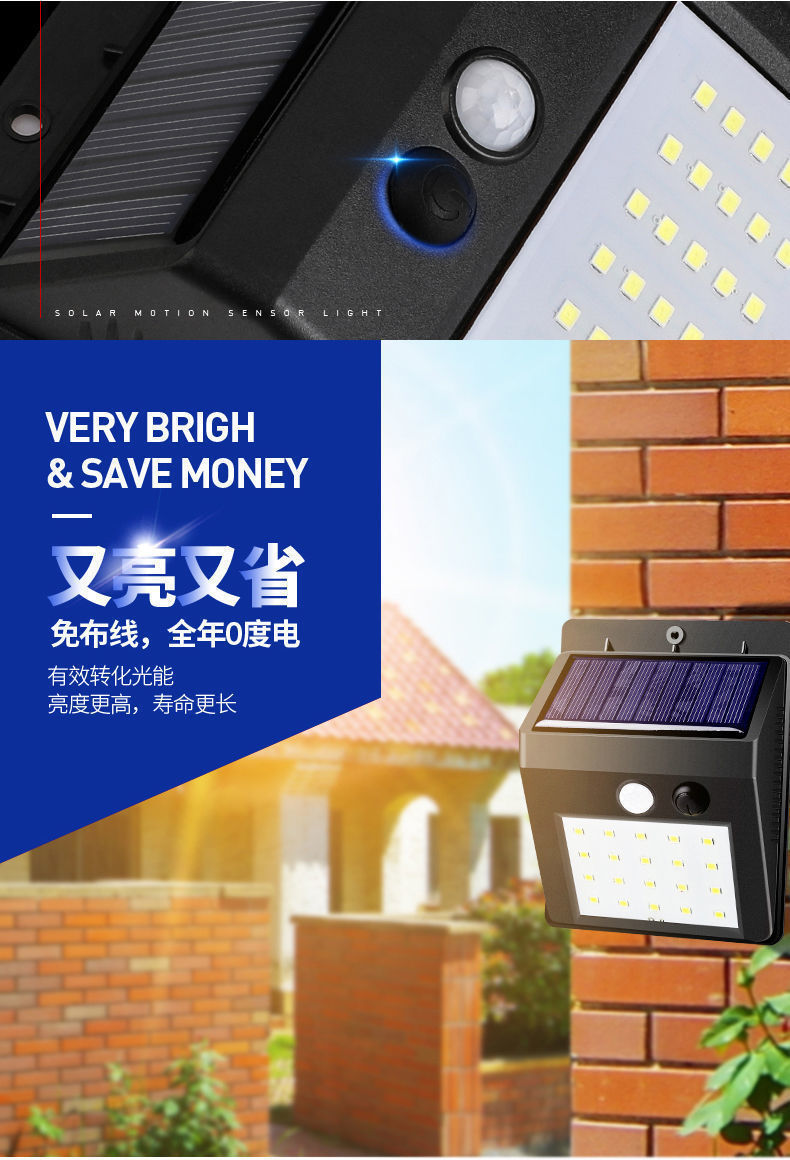 Solar Lamp Outdoor Lighting Garden Lamp Human Body Sensor Super Bright Waterproof Wall Lamp New Rural Home Outdoor Street Lamp