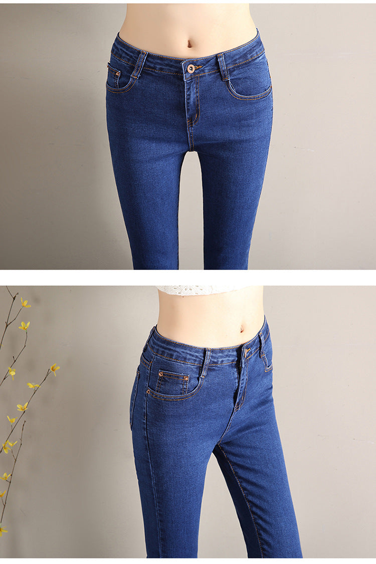 Dark Blue Jeans Women's 2023 New Summer High Waist Summer Thin Stretch Slim-Fit Small Feet Nine-point Tight
