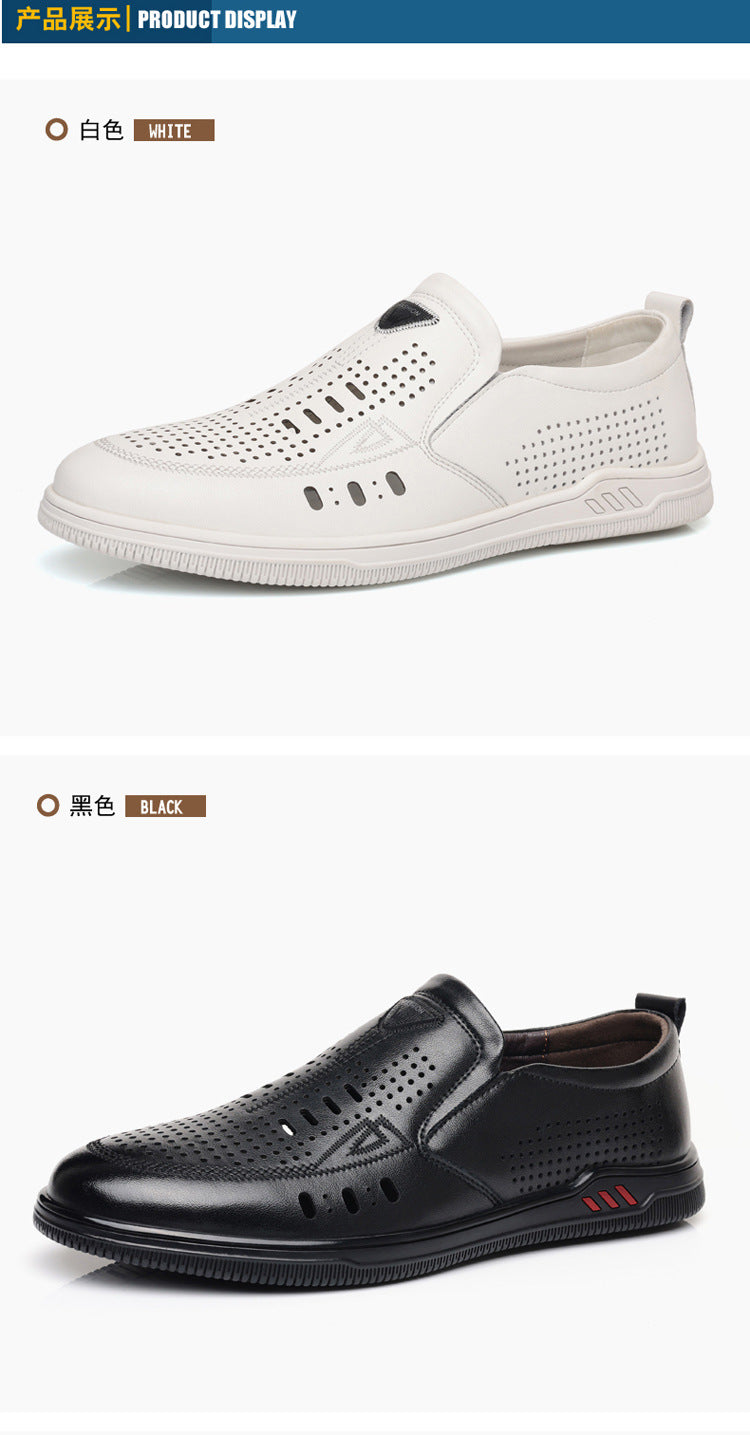 Summer Leather Shoes for Men, Casual Hollow Breathable Clogs, Soft Sole, Soft Mesh Shoes, Foreign Style Men's Shoes, Drop Shipping