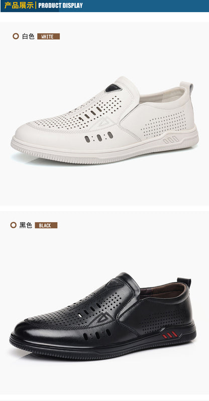 Summer Leather Shoes for Men, Casual Hollow Breathable Clogs, Soft Sole, Soft Mesh Shoes, Foreign Style Men's Shoes, Drop Shipping