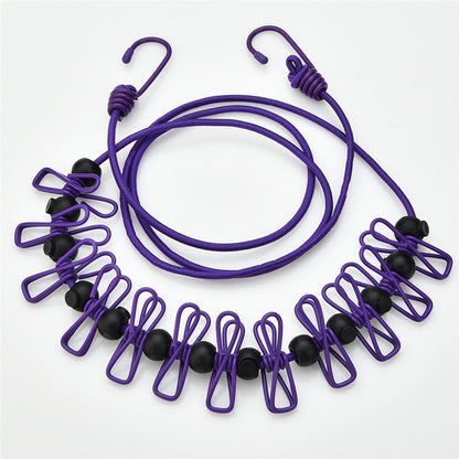 Creative Outdoor Elastic Windproof Clothesline with Positioning Buckle Korean Style Clothesline with Windproof Clip 12 Clips