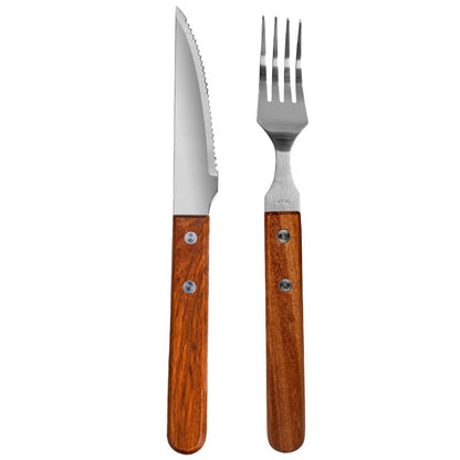 Cross-border Wooden Handle Steak Knife and Fork Two-piece Set Household Western-style Tableware Stainless Steel Main Knife Dishpoint Fork in stock Batch
