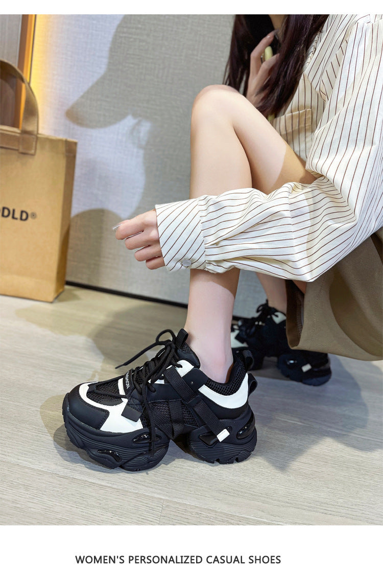Thick-Soled Dad Shoes for Women 2025 Summer New Versatile Height-Increasing Breathable Mesh Sports Casual Shoes Platform Heel