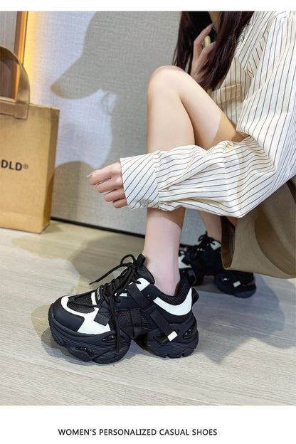 Thick-Soled Dad Shoes for Women 2025 Summer New Versatile Height-Increasing Breathable Mesh Sports Casual Shoes Platform Heel
