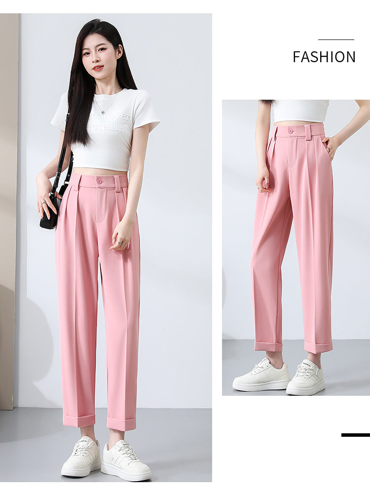 New Style Ice Silk Suit Pants for Petite Women, Cropped Straight-Leg Pants, Summer Thin Cigarette Pants, Free Shipping