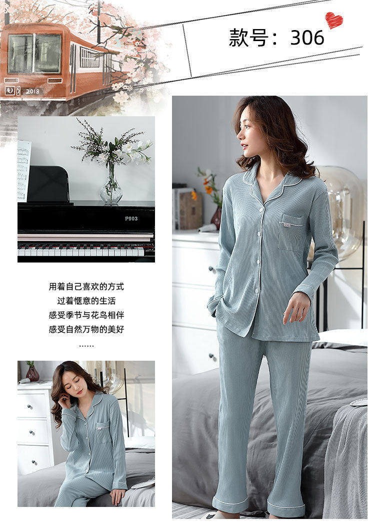 Autumn and Winter Women's 100 Pure Cotton Pajamas Women's Loose Cardigan for Middle-aged and Elderly Mothers Spring and Autumn Long-sleeved Casual Home Clothes