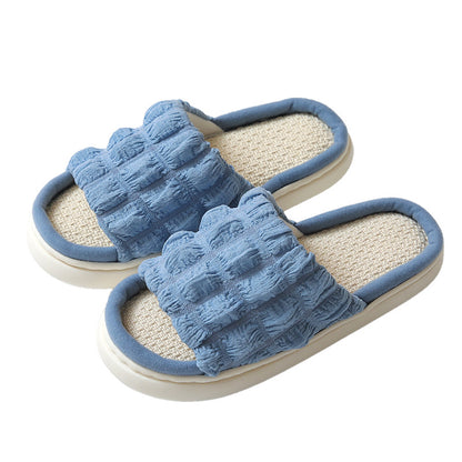 Japanese Linen Slippers for Women Spring & Fall Home Indoor Puff Cotton and Linen Silent Non-Slip Thick-Soled Bathroom Slippers for Men Wholesale