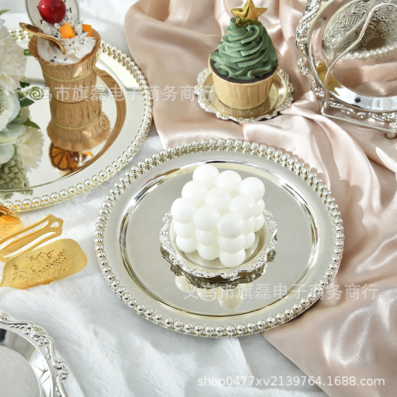European High-End Metal Round Tray Fruit Cake Plate Baking Afternoon Tea Party Ktv Wedding Table Supplies